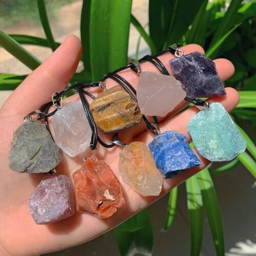 Natural Stone Crystal Necklace Irregular Ore Quartz Chakra Pendulum Pendant Amethysts Lapis Agates Pink Crystal Collier Healing