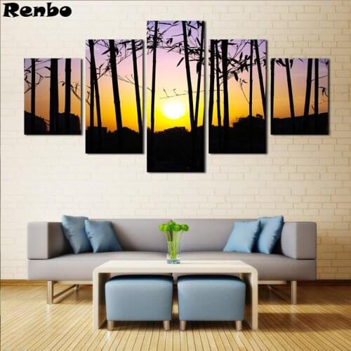 Full Square/Round DIY Diamond Painting bamboo Sunset landscape 5D Cross Stitch Rhinestones Embroidery Diamond Mosaic 5pcs/set