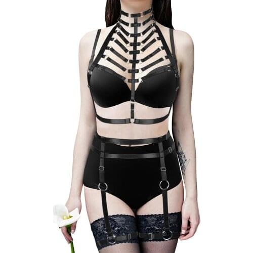 Harness Fashion Porn Sexy Lingerie Set Cage Hollow Bra Womens Underwear Erotic Fetish Goth Accessories Bondage Suspender Belt