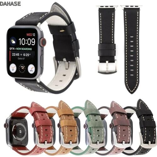 Oil Wax Genuine Leather Watch Strap For Apple Watch iWatch Series 5 4 3 2 1 Band 44mm 40mm 42mm 38mm Retro Style Watchbands