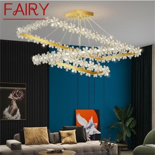 FAIRY Luxury Chandeliers Modern Gold Light Rectangle Crystal LED Brass Pendant Lamp Home Fixture for Living Room