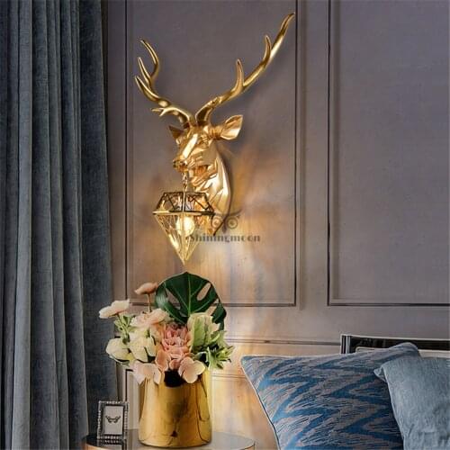 Nordic Luxury Resin Antlers Led Wall Lamp Modern Retro Decoration Living Room Bedroom Bedside Lamp Indoor Lighting Wall Sconce