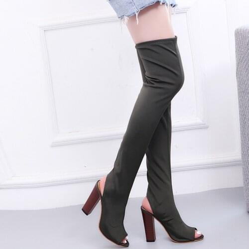Women Peep Toe Over The Knee Boots Sexy High Heels Shoes Woman Female Slim Thigh High Boots Botas Winter Shoes 35-53