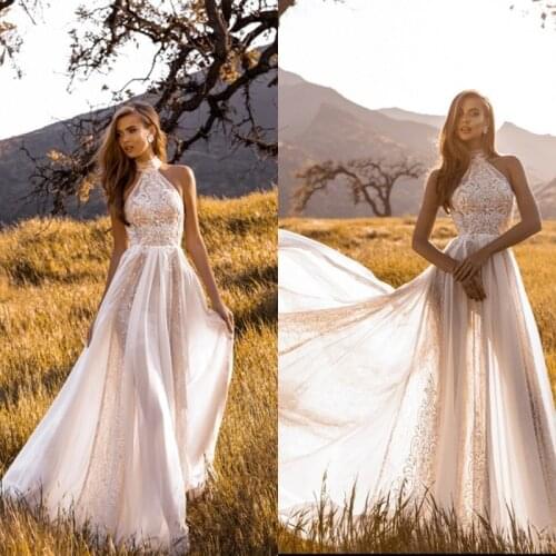 Crystal Design Wedding Dresses 2019 High Neck Lace Appliques Crystal Bridal Gowns Custom Summer Garden A-Line Wedding Dress
