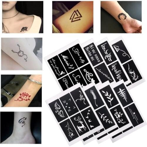 Henna Tattoo Stencils Glitter Tattoo Stencil Woman Girl Kids Drawing Template Small Cute Flower Butterfly Cartoon