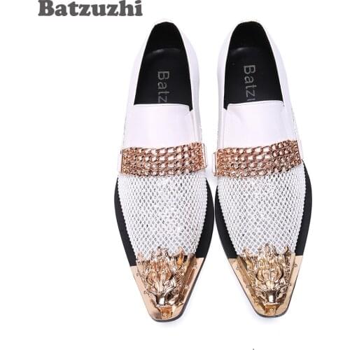 Batzuzhi Men Dress Shoes Italian Type Formal Genuine Leather Shoes Men Pointed Toe White Blink Wedding Shoes, Big Sizes 38-46