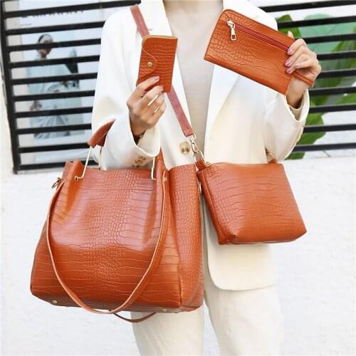 Large Capacity Women Pu Leather Handbags Shoulder Bags High Quality Ladies 4 Pieces Set Tote Messenger Bags Casual Crossbody Bag