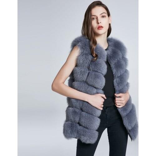 Womens Jacket Fox Fur Vest Real Coat Furry Coat Natural Fox Fur Warm Fashion Stitching Stripe New 2021