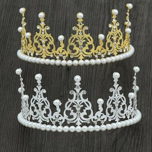 Fashion New Solid Simple White Pearl Crown Headdress Wedding Hair Accessories Bride Tiara Headband