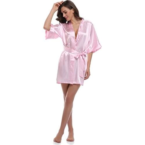 Pure Pink Color Wedding Robe Womens Kimono Robe,Short Sexy Mini Nightgown Sleepwear Kimono Yukata Flower S M L XL XXL D128-011