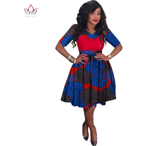 Women Midi Dress African Print Dresses for Women Three-Quter Sleeve Dress Women Print Clothing Plus Size 6XL BRW WY2235