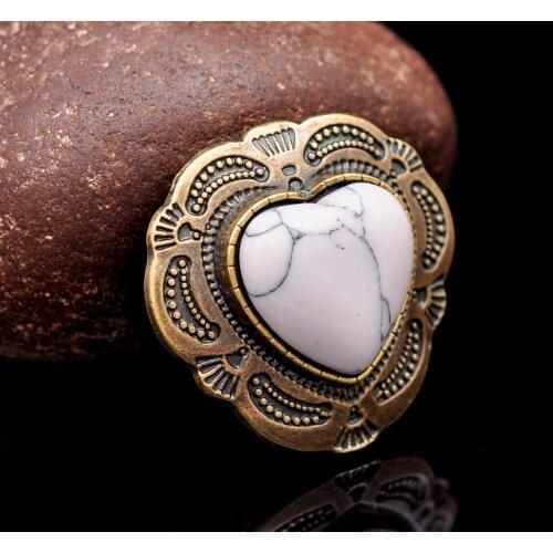 10PC 30mm Brass Tribal Floral Engraved Heart White Bead Leathercraft Hardware Concho For Bag Belt Saddle Tack Decor Screwback