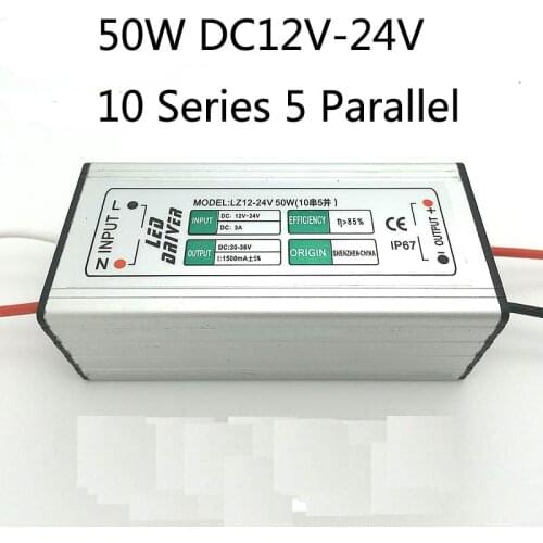 10pcsDC12V-24V 50W 1500mA Power Supply Floodlight LED Driver 10 series 5 parallel lighting Transformer IP67 Waterproof Adapter
