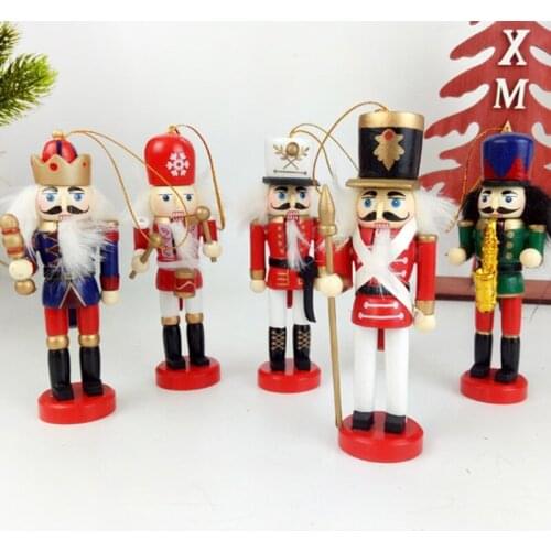 5pcs 12cm Wooden Nutcracker Puppet Christmas Ornament Drawing Walnuts Soldier Pendant Desktop Christmas Tree Hanging Decoration