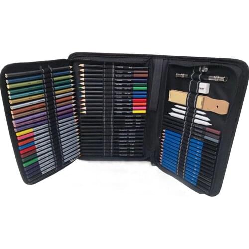 72PCS Drawing Pencils Set Sketch Colored Pencils Watercolor Metallic Oily Complete Beginner Kit Art Supplies with Canvas Case
