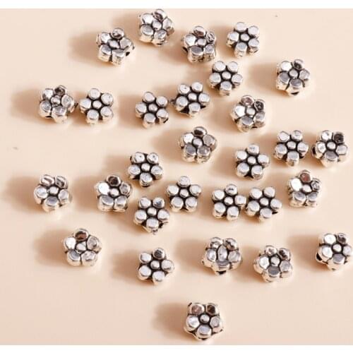 80pcs 6*6mm Antique Silver Color Small Flowers Charms Beads for Necklaces Bracelets Jewelry Making DIY Craft Accessories