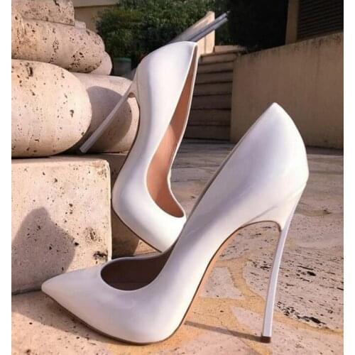 White Matte Leather High Heel Pumps Silver Matel Heels Dress Shoes Pointed Toe Stiletto Heels Banquet Party Shoes Customized