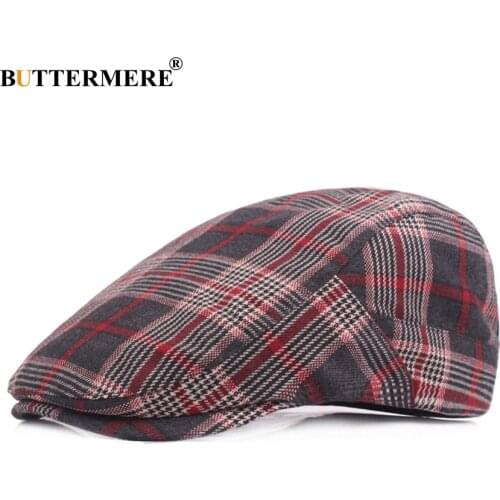 BUTTERMERE Plaid Hat Beret Men Cotton Flat Cap Checked Cabbie Beret for Women Adjustable Vintage British Style Ivy Cap and Hats