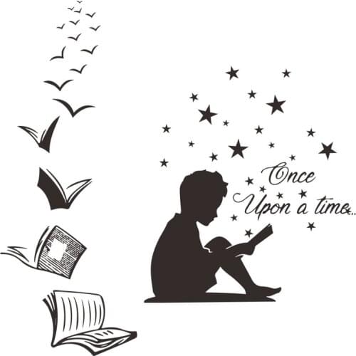 Library Decoration Kid Reading Book Wall Sticker Decal School Decor Classroom Poster Self-adhesive Wallpaper Vinyl Bedroom Mural