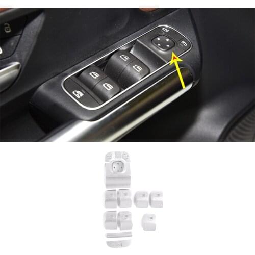 Aluminum Alloy Car Window Glass Lift Button Sticker For Mercedes Benz A B GLA CLB CLA Class 2019-2020 Car Accessories 14 Pcs