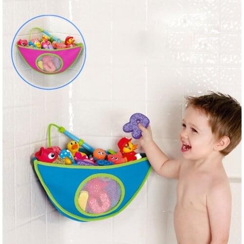 Kids Bath Toys Organizer Storage Bag With Suction Cup Bathroom Waterproof Bathing Toys for Children Collection Hanging Wall Bag