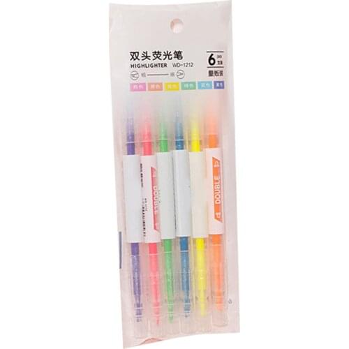 6pcs/set Double Head Fluorescent Highlighter Pen Markers Pastel Drawing Pen For Student School Office Supplies Cute Stationery