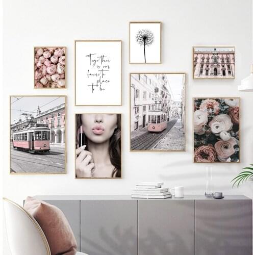 City Tram Flower Girl Lips Dandelion Love Wall Art Canvas Painting Nordic Posters And Prints Wall Pictures For Living Room Decor