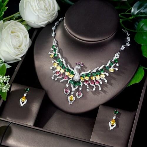 HIBRIDE Fashion Sparkling Jewelry Sets for Women Romantic Peacock Shape Necklace Set Bijoux Zircon Wedding Jewelry Sets N-187