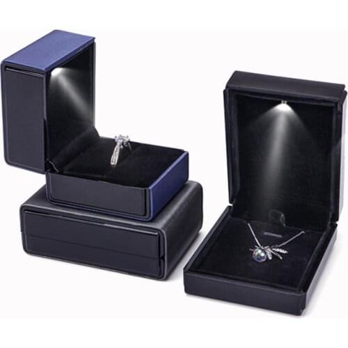 Wedding Ring Box with LED Light Jewelry Storage Organizer Display Rings Gift Package Boxes Case Hot Sale