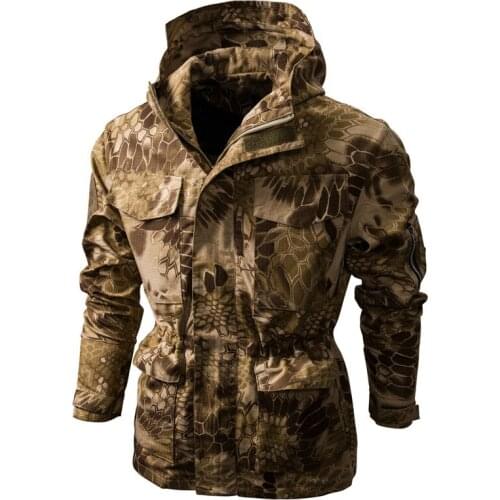 Mens Tactical Camouflage Jacket Outdoor CS Jungle Clothes Waterproof Hooded Jacket Men Multi Pocket Military Coats EU Size
