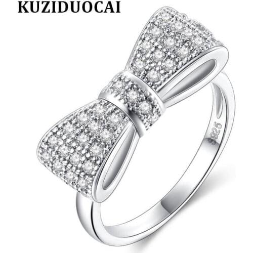 Kuziduocai New Fashion Jewelry Stainless Steel Zircon Bow-knot Carving Wedding Rings For Women Girl Gifts Anillo Anel Bague R-55