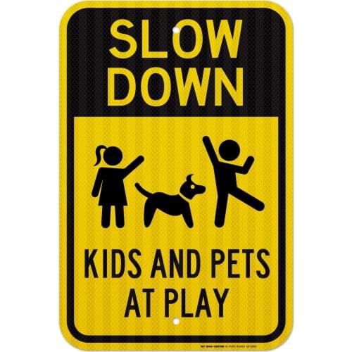 Slow Down Kids at Play Sign Made Out of 3M Reflective Yellow Engineer Grade Prismatic .063 Rust Free Aluminum Indoor/Outdoor Use