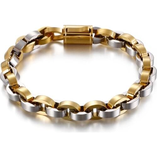 Big Size 9mm Width Holland Jewelry 316L Stainless Steel 225mm Punk Biker Men Hinge Link Bracelet