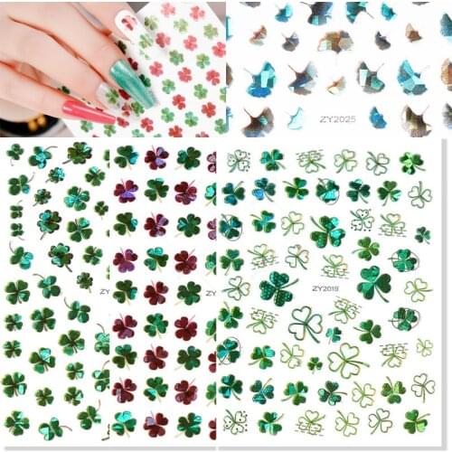 Nail Stickers Decals Lucky Clover Clover 3D Gum Nail Stickers Laser Gingko Leaf Nail Decoration Nail Stickers Designer Nails