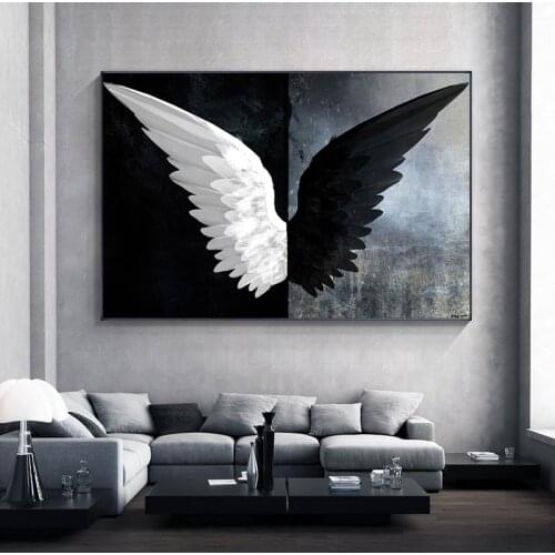 Angel Wings Wall Paintings Black and White Feather Canvas Poster Wall Art Modern Home Decoration Pictures For Living Room Office