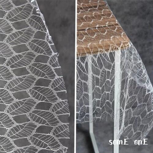 50x145cm New Import Mesh Lace Fabric leaf texture Hollow out DIY patchwork bazin riche tissus telas polyester Designer Fabric