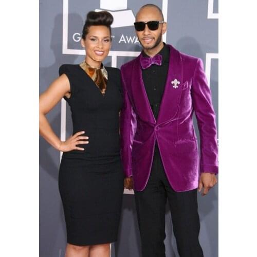 2017 Latest Coat Pant Designs Purple Velvet Prom Men Suit Slim Fit Tuxedo 2 Piece Custom Groom Suits Terno Masculino Jacket+Pant