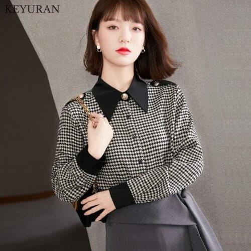 2021 New Women Blouses Turn-down Collar Autumn Shirts Plaid Batwing-sleeve Loose Outwear Harajuku Female Casual Shirt Streetwear