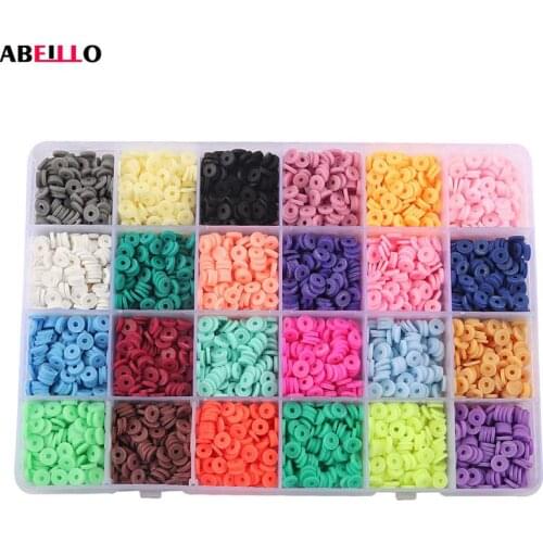 6mm Flat Round Polymer Clay Disc Loose Spacer Bead DIY Jewelry Making Bohemian Style Bracelet Cloth Bag Handmade Craft 24 Colors