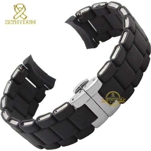 Rubber Watchband silicone wristband bracelet Silver color buckle 20 23mm watch band strap for AR59215922 5858 5868 5859 5867