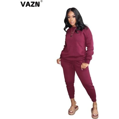 VAZN 2020 Sexy O-neck Bandage Running Sport Party Going Out Wear Two Piece Set Women Long Sleeve Top And Long Pant Autumn Sets
