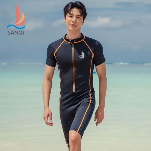 SANQI one-piece swimsuit mens swimsuit five-point pants boxer long-leg pants suit plus size sports swimwear swimming suit