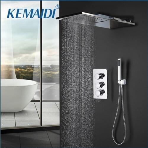 KEMAIDI Wall Mount Bathroom Rain Waterfall Shower Faucets Set Concealed Chrome Shower System Bathtub Shower Mixer Faucet Tap
