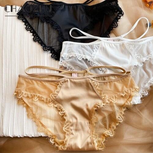 CHAOZHU High Quality European Pink Champagne Gold Fashion Lace Panties Hollow Waist Show Waist Lingerie Lady Brief Breathable
