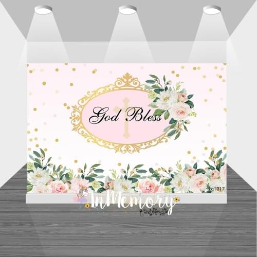 First Communion Backdrop Baptism God Bless Background Girl Flowers Newborn Photography for Photo Studio Vinyl Custom