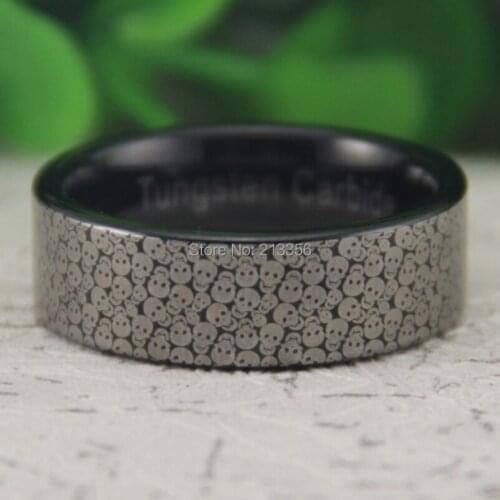 Cheap Price Free Shipping USA Canada Hot Selling 8MM Black Pipe Multi-Skulls The Lord Super Mens Fashion Tungsten Wedding Ring