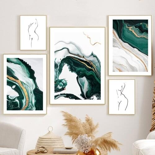 Green Marble Abstract Texture Naked Girl Nordic Posters Prints Canvas Painting Wall Art Pictures For Living Room Bedroom Decor