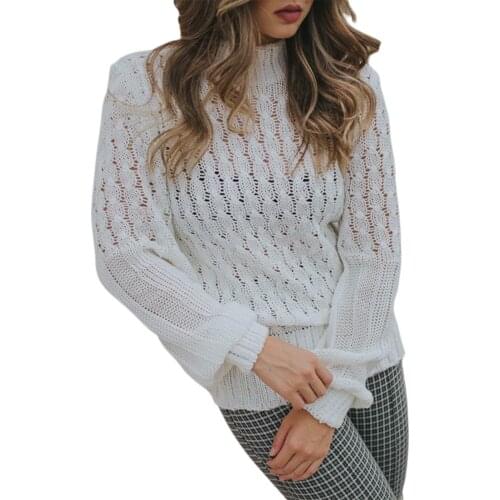 Women Turtleneck Sweaters Long Sleeve Solid Color Hollow Out Cable Knit Pullover Spring And Autumn 2021 New