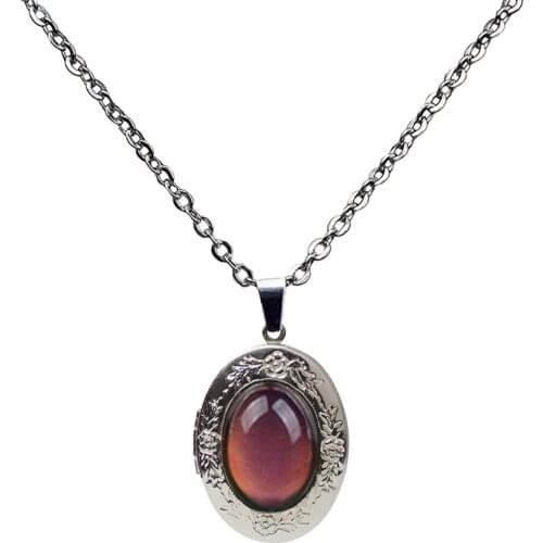 Womens Vintage Oval Stone Color Change Mood Emotion Pendant Necklace Jewelry