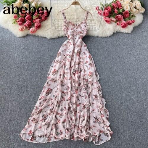 New Summer Women Sexy Spaghetti Strap Strapless Long Dress Vintage Ladies Floral Print Dress Casual Bohemia Beach Dress